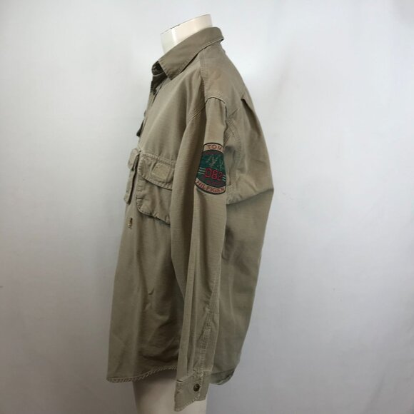 VINTAGE TOMMY HILFIGER - MEN'S MEDIUM - KHAKI LONG SLEEVE TACTICAL SAFARI SHIRT - Picture 2 of 4